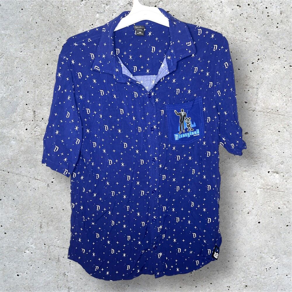 Disney Disneyland 65th Anniversary Her Universe Camp Shirt Men's Size M Blue